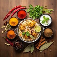 Flat lay photo of Padang rendang with white rice.