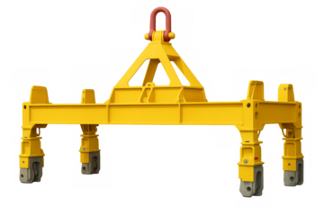 Yellow lifting beam spreader for heavy construction equipment