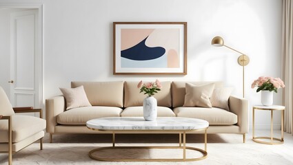 Mockup frame empty, poster in home living room design, element mockup interior, 3d rendering. stock photo