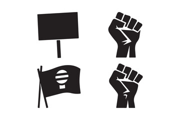 Protest symbols black fist and signage for social justice