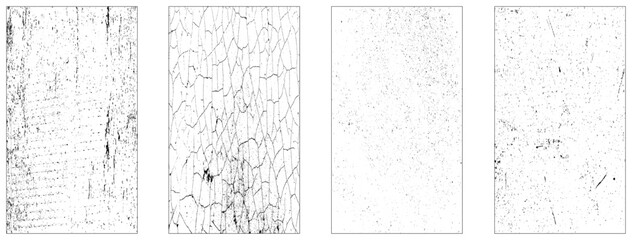 Set of dark panoramic background textures. Collection of wide textures with peeling paint, cracks, rust, scratches, noise and grain. Rough surfaces of old walls. Bundle of backgrounds for design.