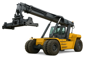 Reach stacker handling shipping container for logistics industry