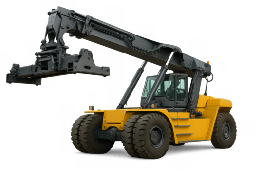 Reach stacker handling shipping container for logistics industry