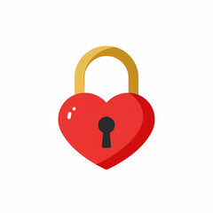 Red heart-shaped padlock with keyhole on white background  
