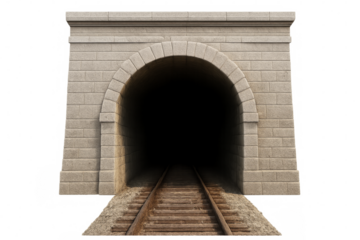 Stone railway tunnel entrance with dark track