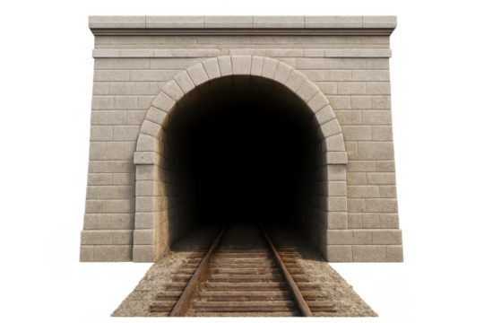 Stone railway tunnel entrance with dark track