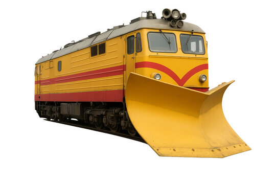 Yellow snowplow train locomotive removing snow