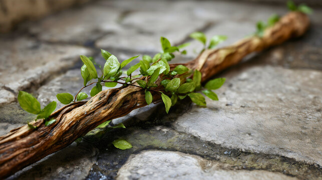 Aaron's Rod: A Miraculous Sprouting Branch with Blossoms, Symbolizing Divine Choice and Priesthood from the Old Testament.