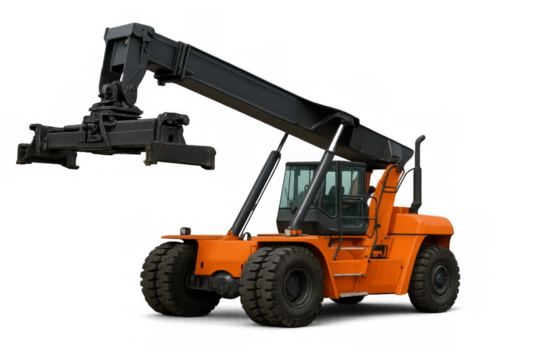 Orange reach stacker handling logistics operations
