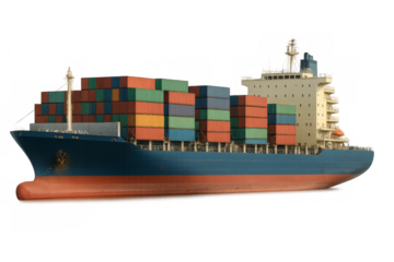 Container ship transporting cargo, global logistics concept