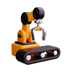 3D Robotic Arm with Claw Gripper on Conveyor Belt in Manufacturing Setup