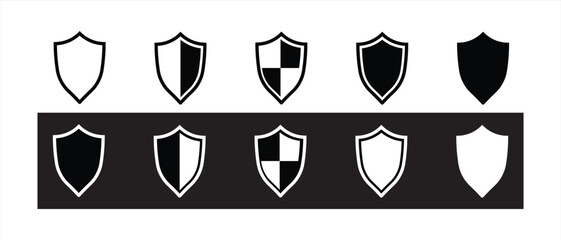 Shield flat icon set. Set of security, protection, shield icon - Stock Vector
