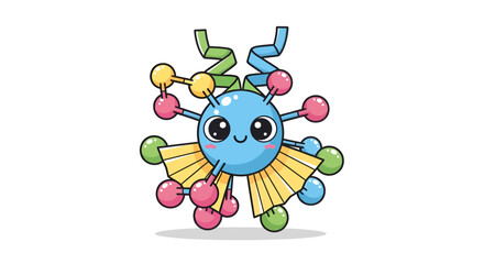 Whimsical molecular creature with ribbon antennae and playful expression creating fun atmosphere