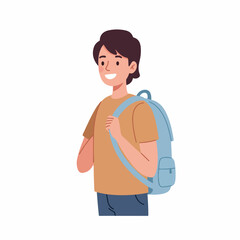 Flat Illustration Smiling Boy With Backpack Education Lifestyle Character Design