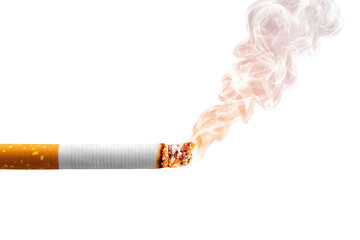 Burning Cigarette with Orange Smoke on Black Background