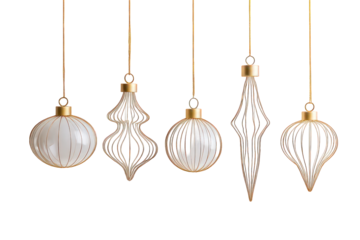 Elegant Gold And White Christmas Ornaments On Black Background