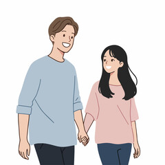 Minimalist Line Art Couple Holding Hands Walking Together Illustration