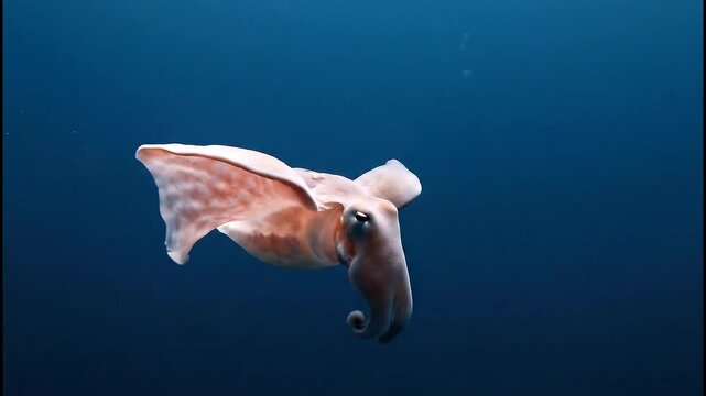 Graceful Cuttlefish Gliding Through the Deep Blue Sea Water.