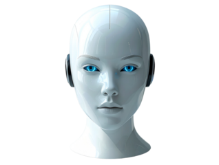  Minimalist White Robot Head with Soft Blue Eye Lights, Top-Down View, Isolated on Transparent Background