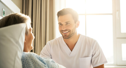 Obraz premium A nurse and patient in a hospital room.