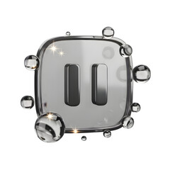 Pause button icon with water droplets isolated on white background, 3d Pause button