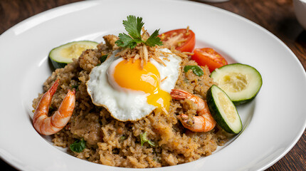 Fried Rice with Egg and Shrimp Close Up
