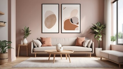Bright modern dining room interior with large sofa stock photo