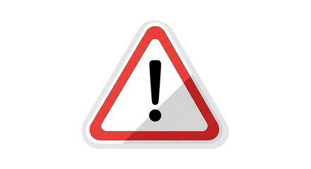 Triangular Warning Sign with Red Border and Black Exclamation Mark on White Background