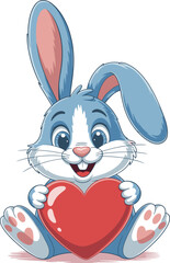 Cartoon bunny holding heart, cute love character illustration, cheerful animal design, Valentine’s Day art, affectionate rabbit pose, children’s greeting card concept