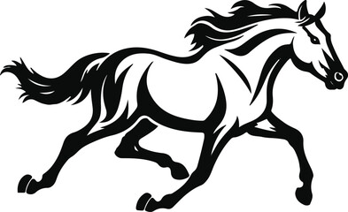Running horse silhouette in one-line style, dynamic and powerful motion, suitable for sports branding 3