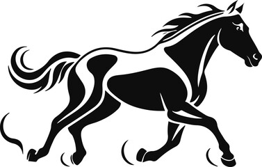 Running horse silhouette in one-line style, dynamic and powerful motion, suitable for sports branding 2