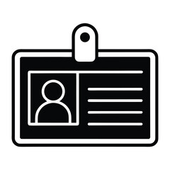Black and white icon of a person identification badge id card symbol