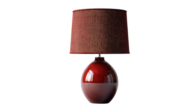 Red Textured Ceramic Table Lamp with Geometric Shade