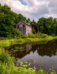 Obraz premium Old mill reflecting on still water