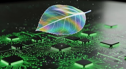Green Technology Digital Leaf Symbolizing Eco-Friendly Innovation in Microchips