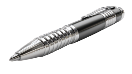 Silver and Black Metal Pen on Transparent Background