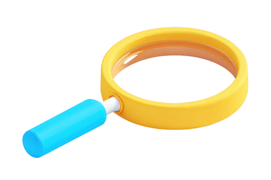3D Yellow Magnifying Glass with Turquoise Handle
