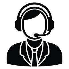 Black and white silhouette of a person wearing a headset and suit microphone