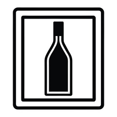 Black bottle silhouette inside a double bordered square icon white