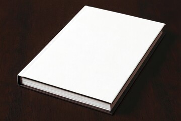 Closed blank white book on a dark wooden surface