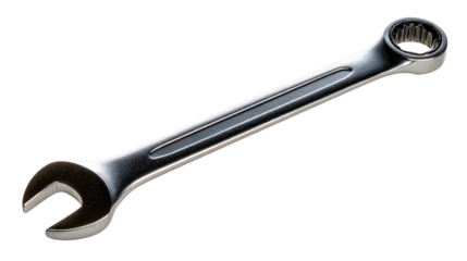 Chrome Wrench Against Black Background