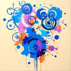Abstract Blue Circle Paint Splatter Artistic Background