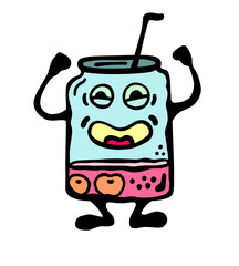 
Vector color illustration, satisfied glass jar with cherry compote and straw, on a white isolated background