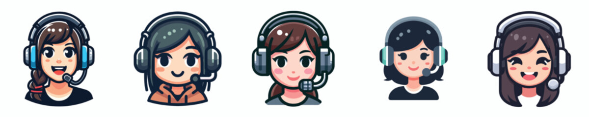 vector avatar of the face of a female streamer with headphones
