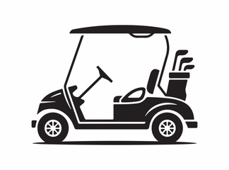 Fototapeta premium Sleek black golf cart with clubs in bag, ready for a day on the course