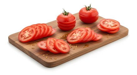 Wooden cutting board with sliced tomatoes