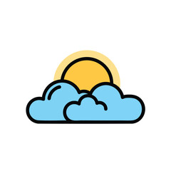 Partly cloudy weather icon with a yellow sun peeking from behind blue clouds.