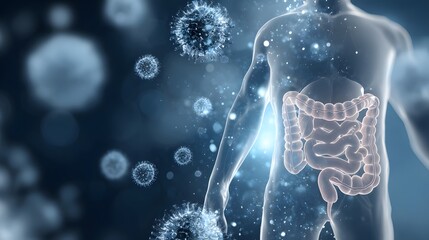 Conceptual illustration of bacteria within the human digestive system