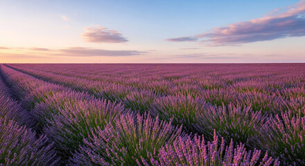 Obraz premium Lavender field at sunset in Provence, France, with rolling hills and a soft sky
