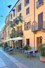 Obraz premium historical colorful buildings in city center of cuneo italy